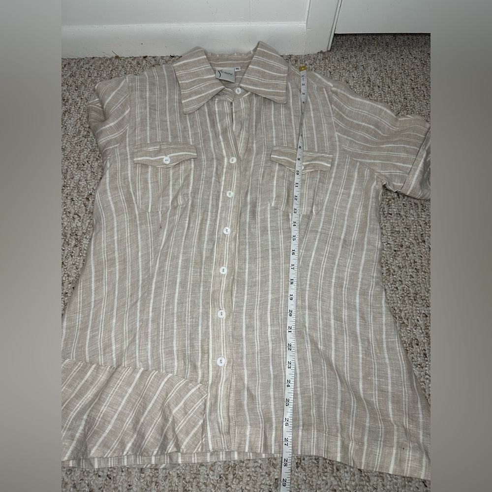 Finley Cream Casual Button Down Shirt with Textured Stripes size XL - Picture 5 of 9